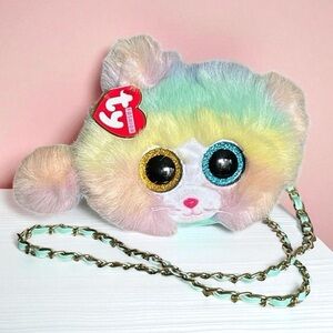 Ty Fashion Heather Cat Mini Purse in Rainbow Faux Fur with Chain Strap